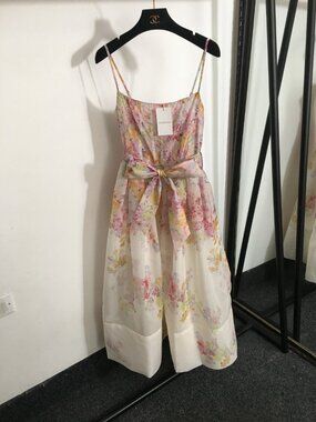 Zimmermann Apricot Floral Sundress Tie Waist Boho Maxi Dress